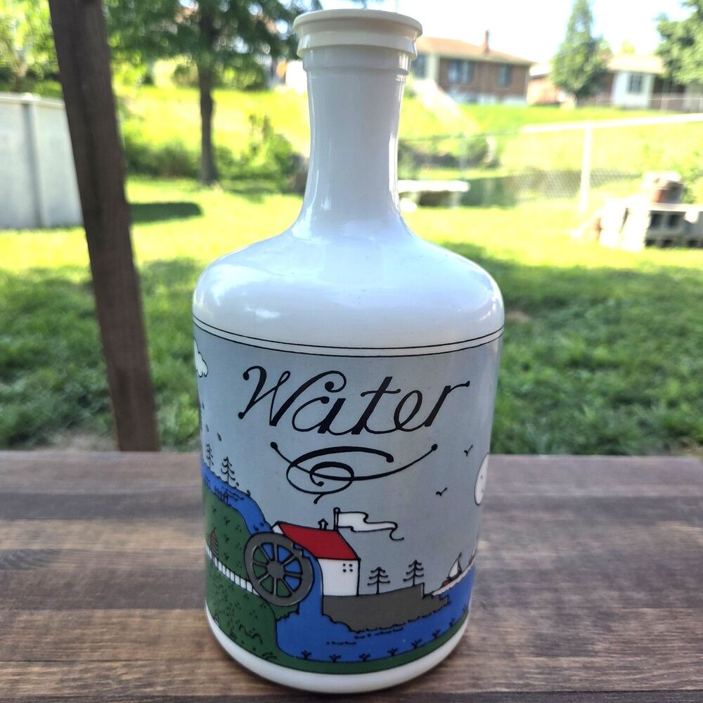 Vintage Lillian Vernon Milk Glass Water Bottle Decanter Italy 1980s